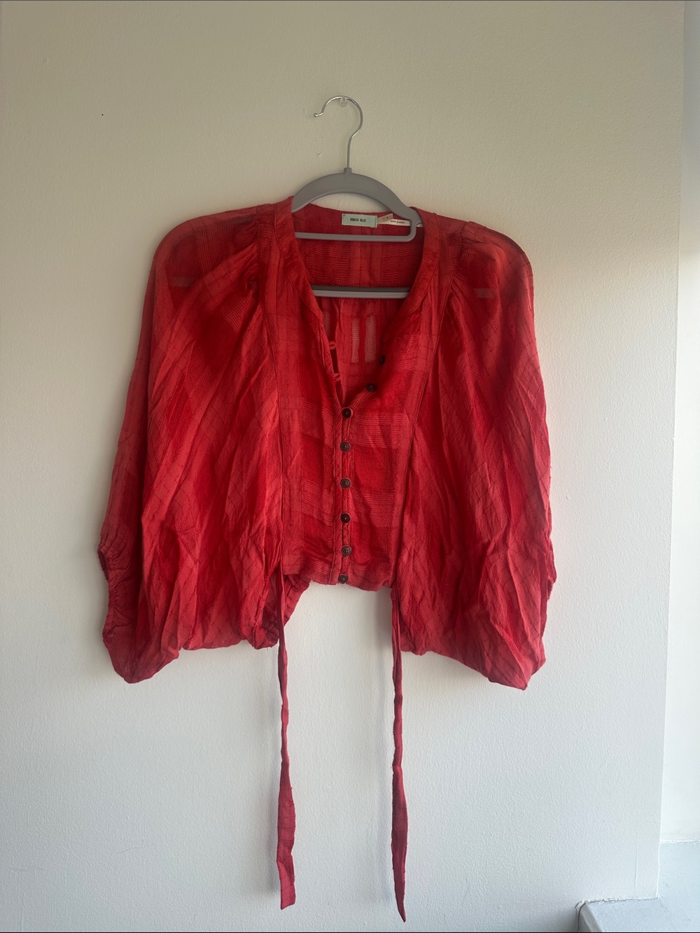 Kimchi Blue Red Button-Front Tie Hem Blouse